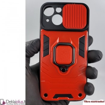 Smūgiams atsparus dėklas su uždaroma kameros apsauga - raudonas (Apple Iphone 14)